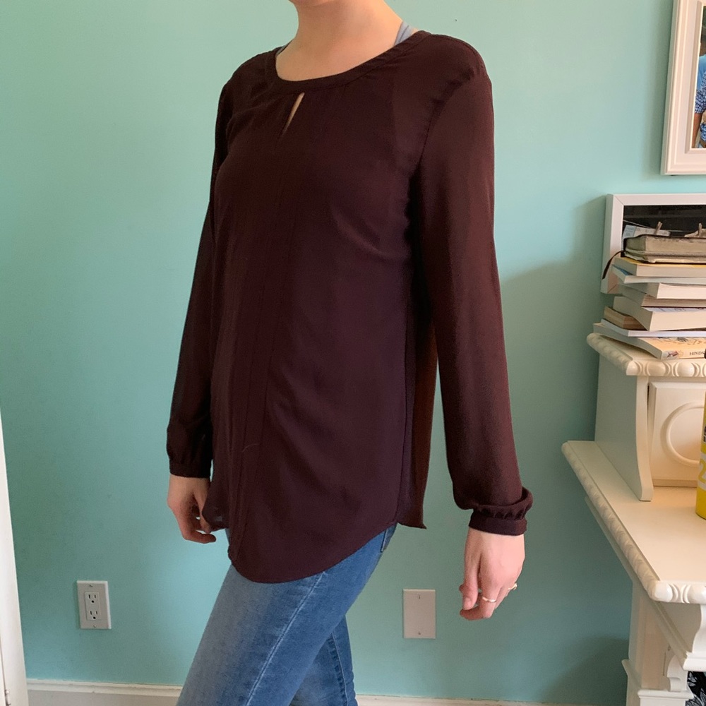 maroon long-sleeve dress shirt // cabi